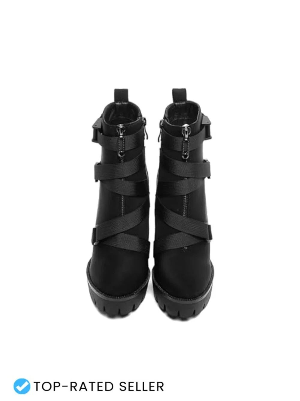 Women's Chunky Platform Lace-Up Booties Faux Leather